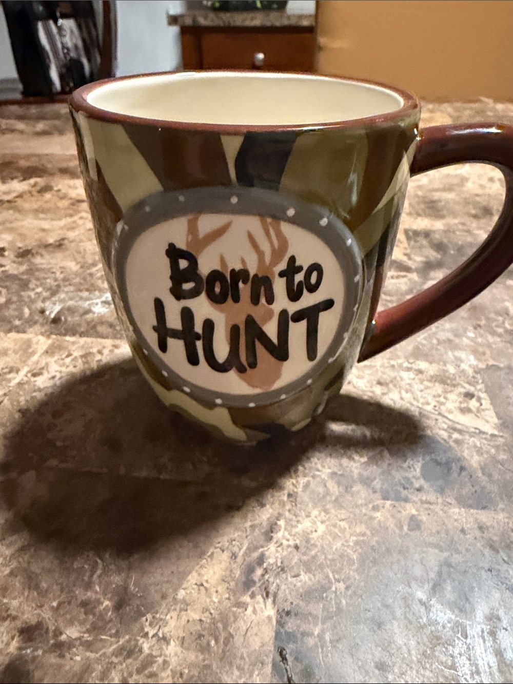 Born to Hunt Camouflage Ceramic Coffee Mug - Brown Accent